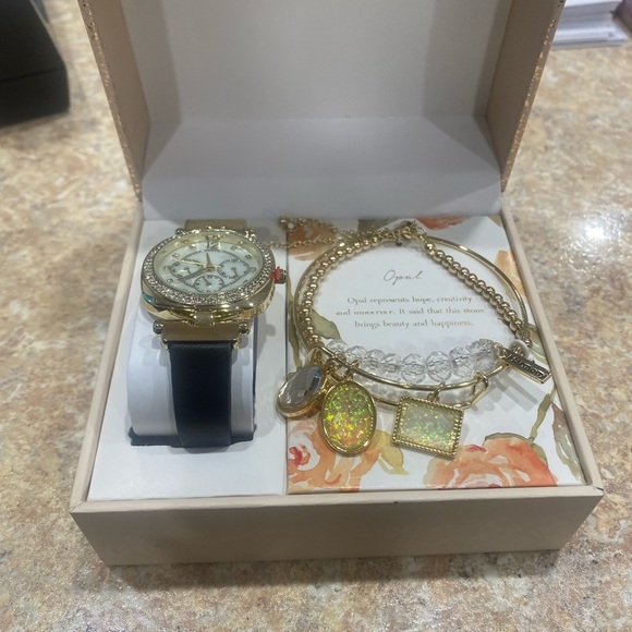 Alexis Bendel Accessories - NWT Alexis Bendel Gold and Black Watch with Opal Bracelet Set